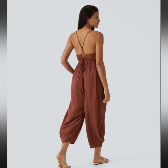 198. New Halara Brandy Snifter Lace Up Back Jumpsuit Size Large - Picture 2 of 5